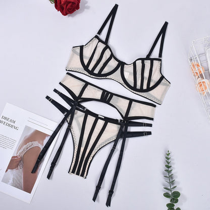 Sensual Sheer Lace  Seamless Bra 3-Piece Lingerie Set