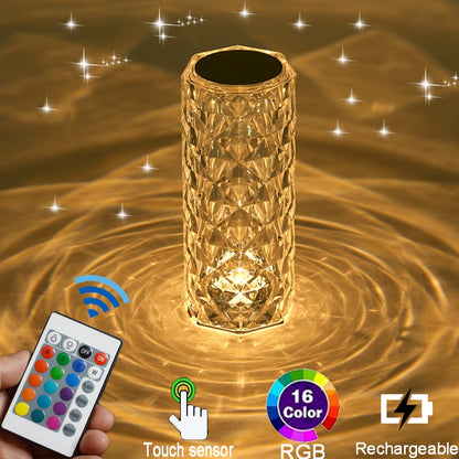 Crystal Touch Table Lamp Rechargeable With 16 RGB Colors &  Dimmable Night Light With Remote Control