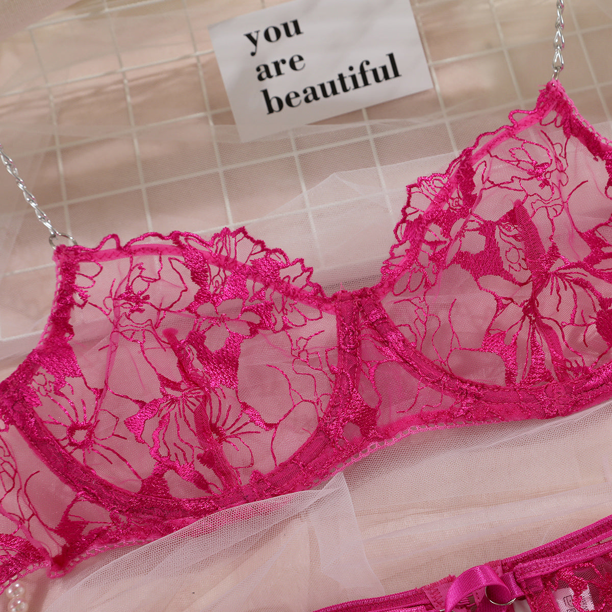 Erotic Underwear Lace Transparent Bra Exotic  4-Pieces Lingerie Set