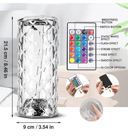 Crystal Touch Table Lamp Rechargeable With 16 RGB Colors &  Dimmable Night Light With Remote Control