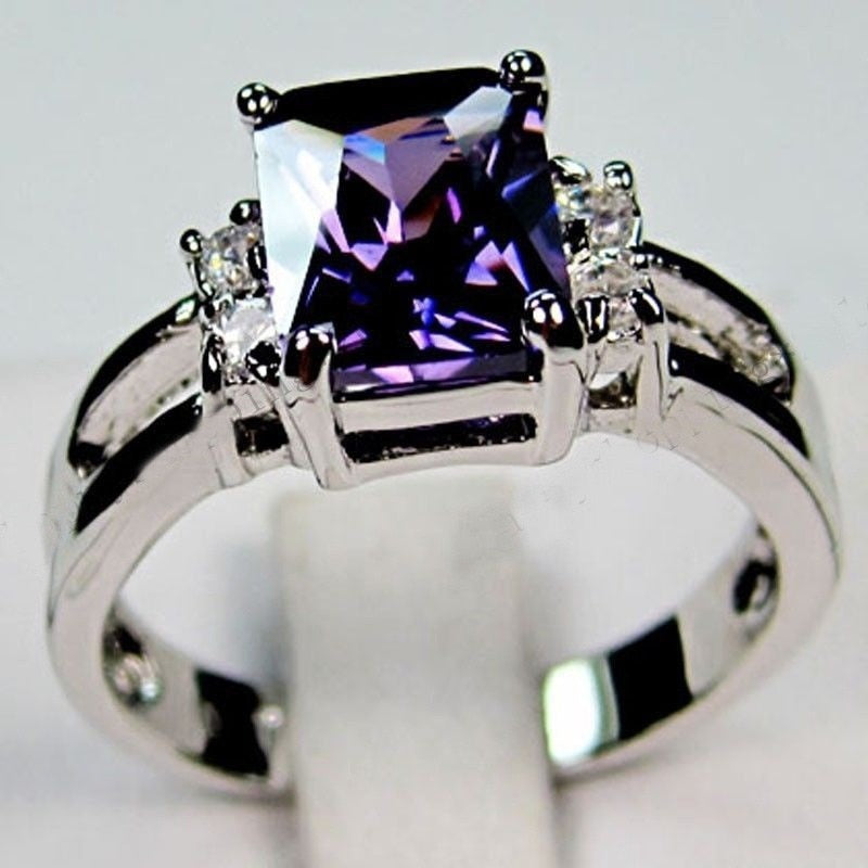 Classic Silver Purple Zircon Ring