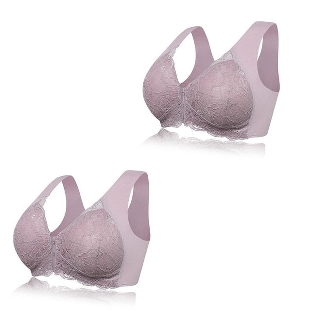 2pcs Set Front Closure Lace Seamless Plus Size Bra