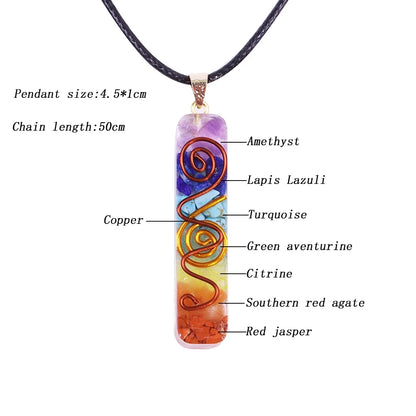 7 Chakra Retro Reiki Healing Energy Crystal Pendant