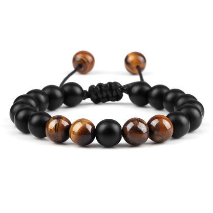 Black Lava Stone Crown Charm Tiger Eye Beads Bracelet