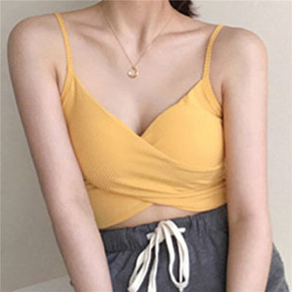 V Neck Criss Cross Crop Top