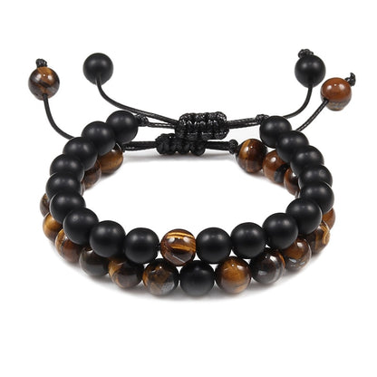 Black Lava Stone Crown Charm Tiger Eye Beads Bracelet