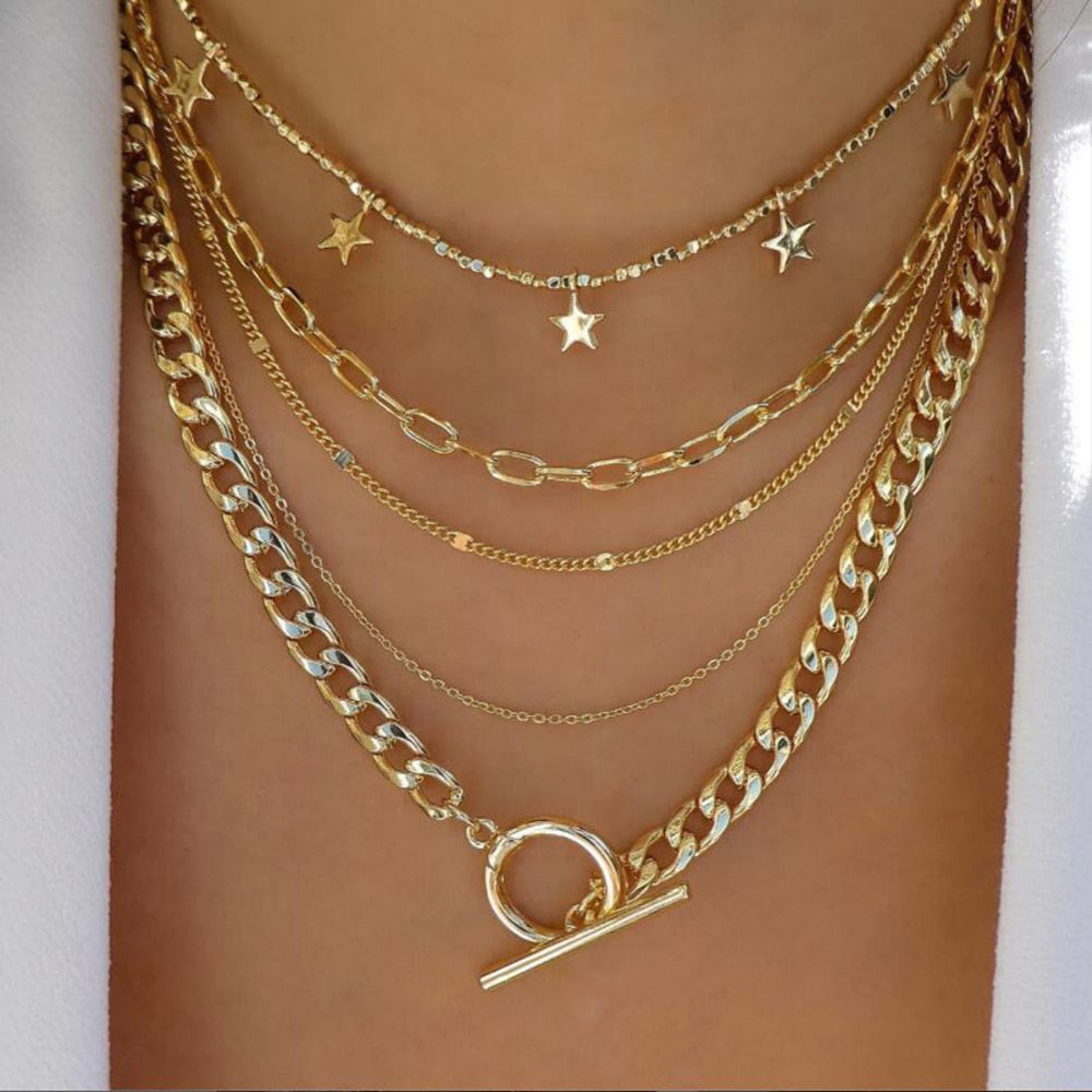 Bohemia Multilayer Moon Gold Pendant Necklaces