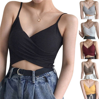 V Neck Criss Cross Crop Top