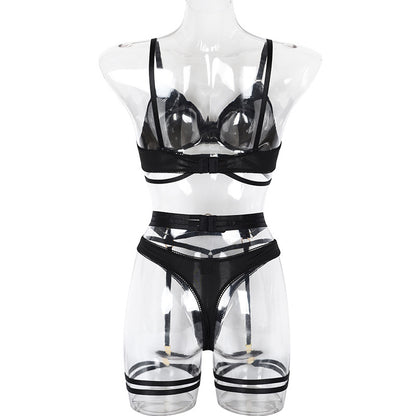 Patchwork See Through Mesh Lingerie Set