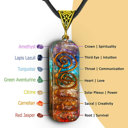 7 Chakra Retro Reiki Healing Energy Crystal Pendant