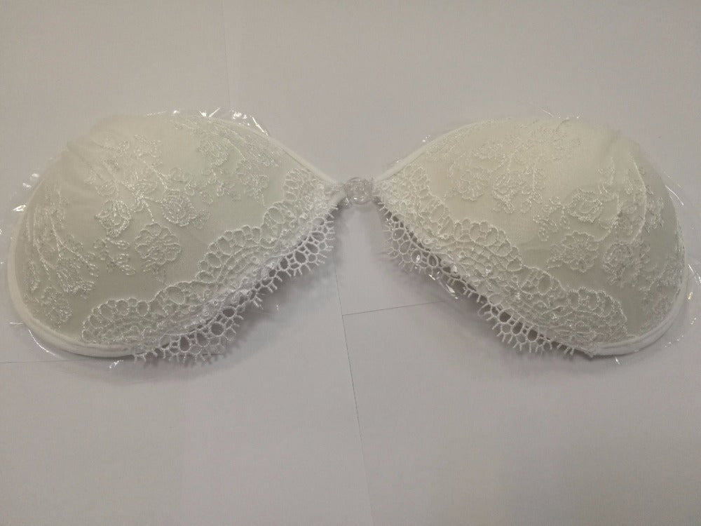 White Lace Embroidery Push Up Strapless Bra