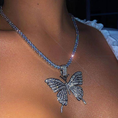 Crystal Pave Butterfly Pendant Necklace