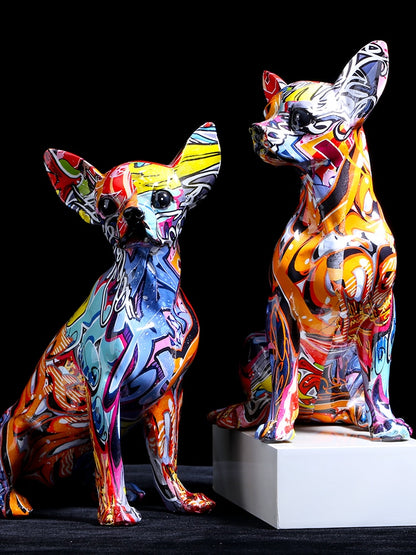 Painted Graffiti Chihuahua Dog Statue