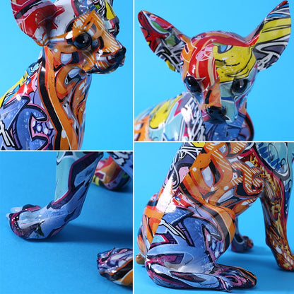 Painted Graffiti Chihuahua Dog Statue