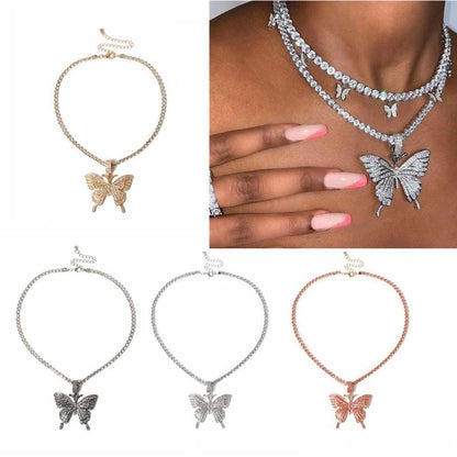 Crystal Pave Butterfly Pendant Necklace