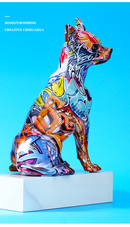 Painted Graffiti Chihuahua Dog Statue